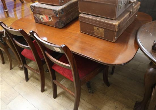A Regency breakfast table and four Regency style mahogany dining chairs W.142cm